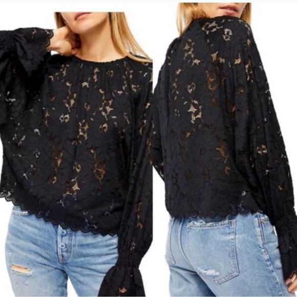 NWT: Free People Olivia Lace Top With Bell Sleeves - Picture 2 of 14